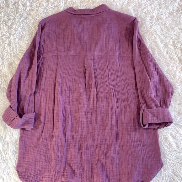 Women’s Anne Klein Purple Crinkle Button Down Shirt L - Picture 3 of 10